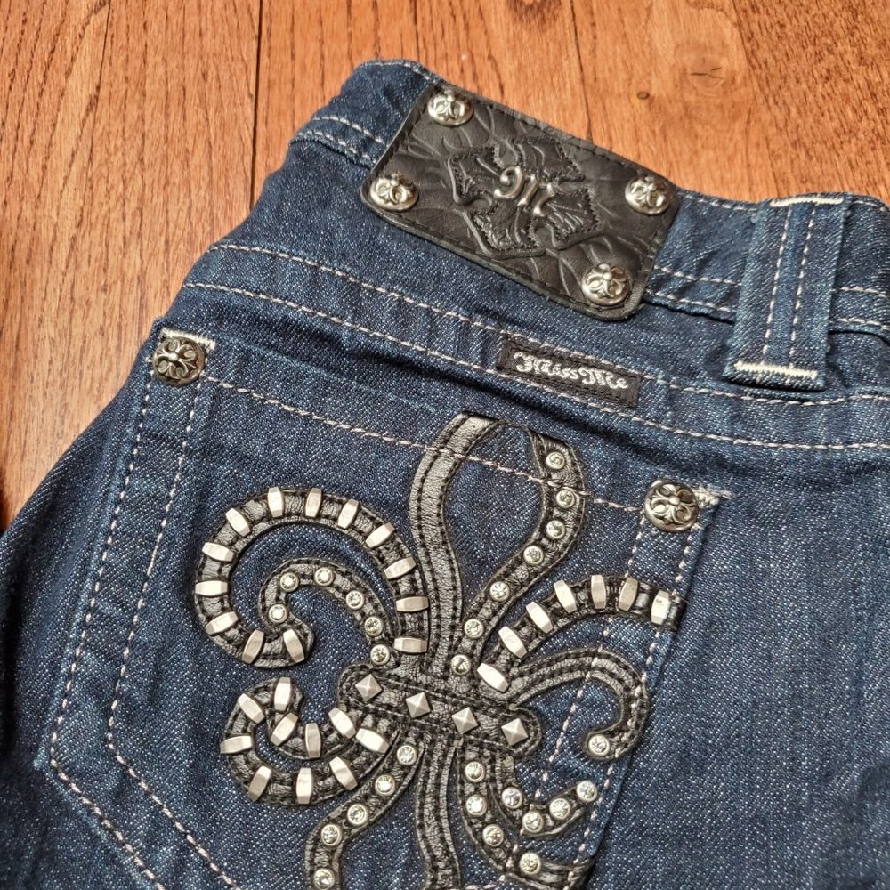 Miss Me Dark Blue Straight Leg Jeans with Silver Embellishments - Picture 2 of 4